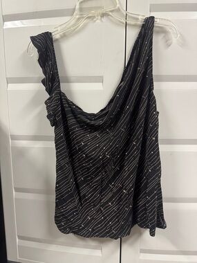 Black Draped One-Shoulder Patterned Camisole